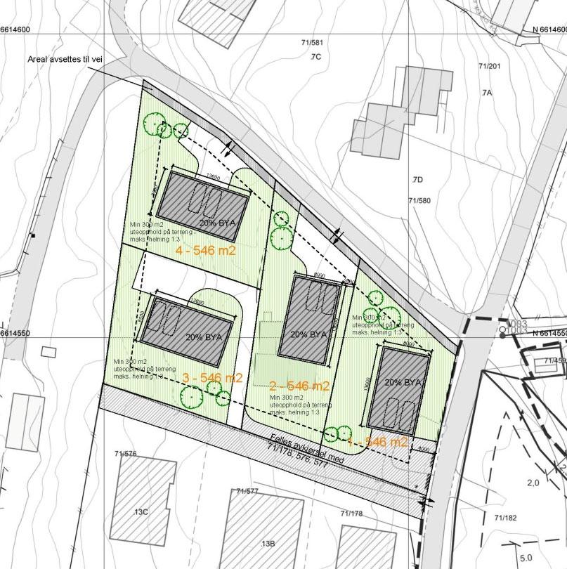 Situasjonsplan og 3d-skisse fra Blokk Arkitekter AS I planarbeidet vil plassering, utforming og forhold til terreng