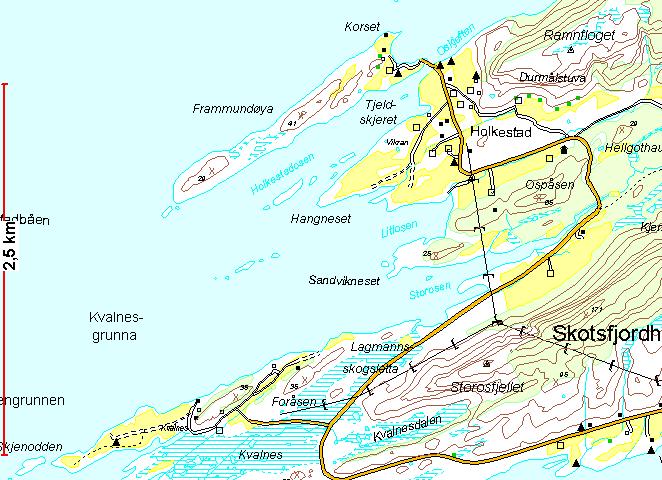 Kartutsnitt over Bogøy-Lervika. Beiteskader.