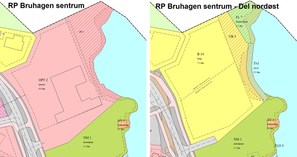 Endringer i planforslaget Det er foreslått følgende endringer i planforslaget: 1) OPT2 endres til B14.