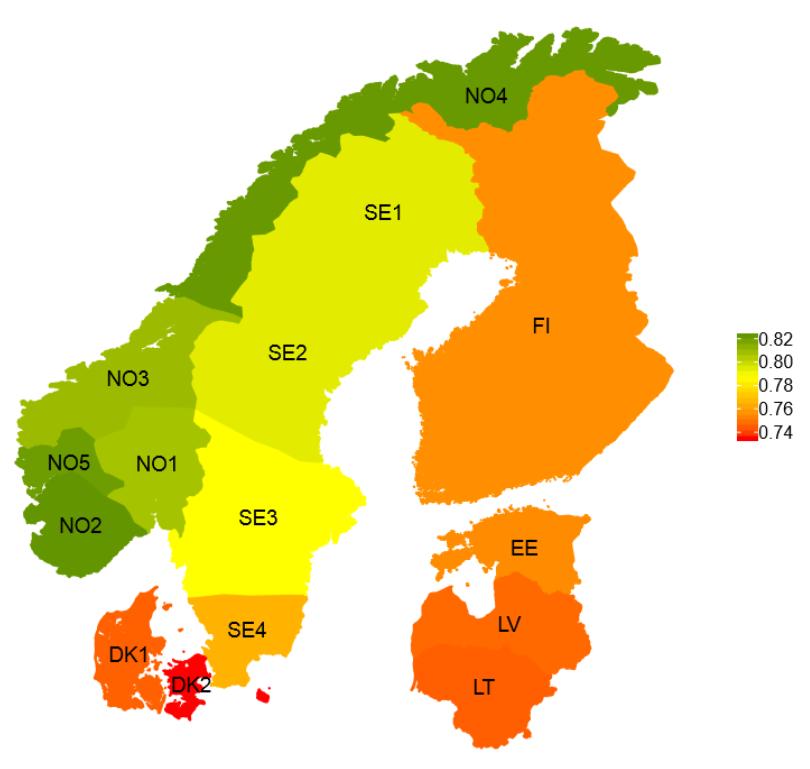Norges energiressurser: Det europeiske perspektivet Adequate Flexibility Indicator AFI = 1/(1+CV[p]) Regulerbar vannkraft en