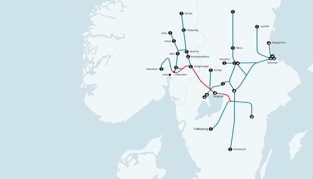 Prosjekter og trender som kan få betydning Planen for ny terminalstruktur og utbygging av Alnabru fremlegges i mai Konseptvalgutredning pågår for Kongsvingerbanen og er nylig vedtatt gjennomført for