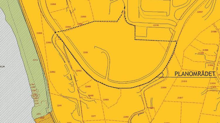 I denne planen er området regulert til grøntområde med ballplass for boligområdet i nord.