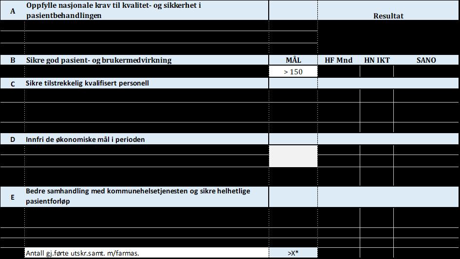 Det er trukket ut fem områder som vil være kritiske for måloppnåelse i 2019. Status for disse områdene vil rapporteres månedlig.