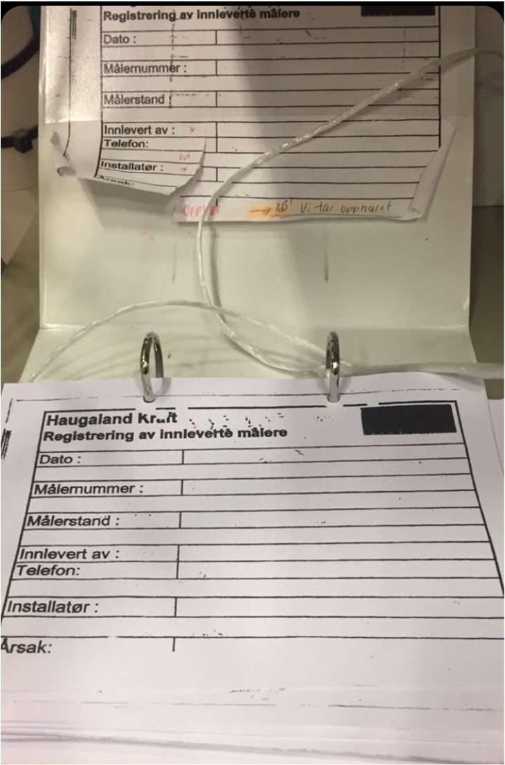 Innlevering av målere til HKN. Alle målere skal leveres HKN. Det blir satt opp innleveringspostkasser på : Stord, Sauda, Haugesund, Ølen, Suldal.