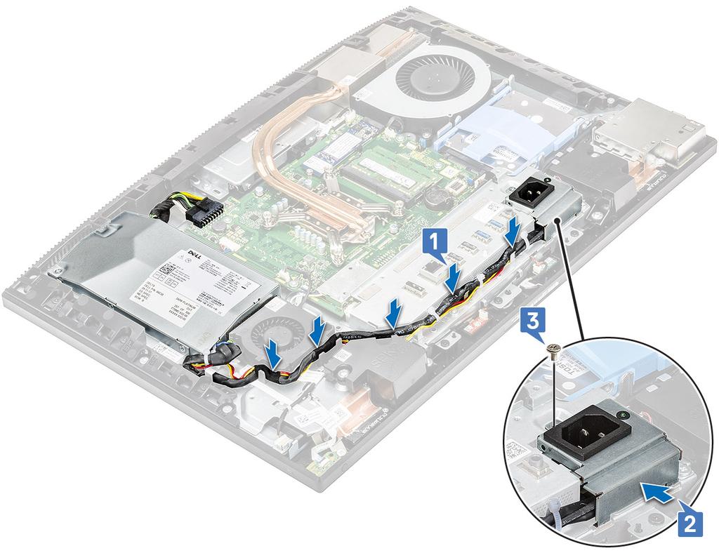 3. Installer følgende komponenter: a) Bunndeksel b) Hovedkortvern c) Bakdeksel d) Fot 4. Følg fremgangsmåten i Etter at du har arbeidet inne i datamaskinen. Hovedkort Ta ut hovedkortet 1.