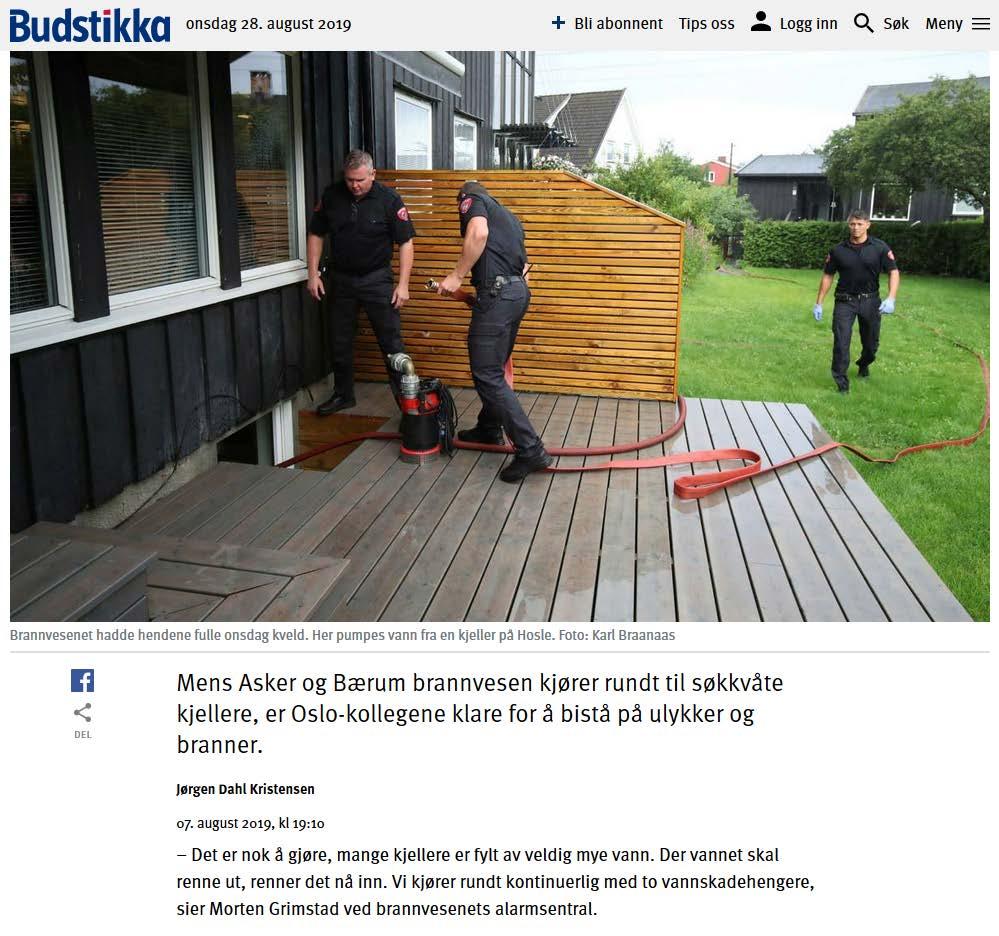 Denne under overskriften: Brannvesenet får bistand fra kolleger i Oslo