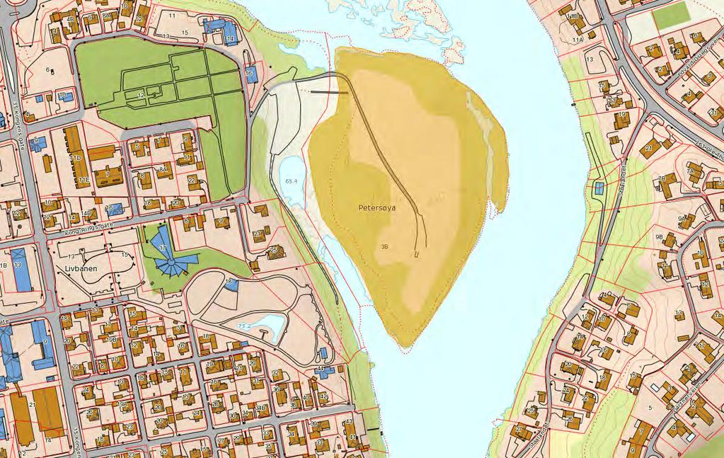 Petersøya Sum vurderingstabell: 48 Beskrivelse av området: Petersøya er en halvøy i Storelva midt i Hønefoss sentrum.