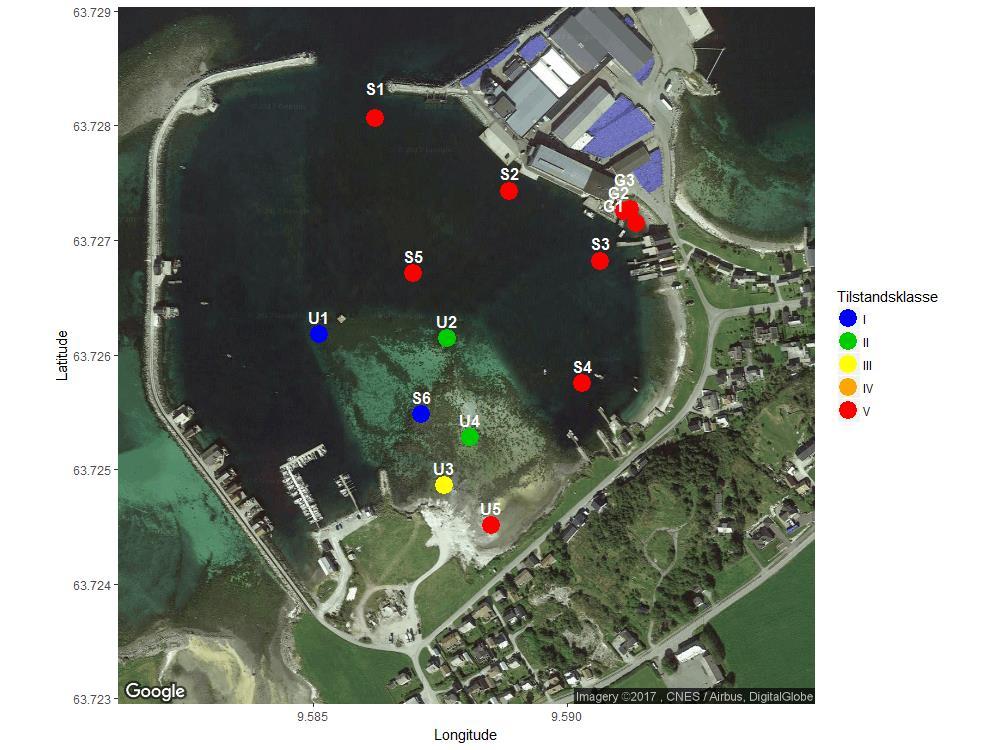 Miljøtekniske sedimentundersøkelser og tiltaksplan 12 av 15 Figur 7. Kart over stasjoner for sedimentprøvetaking i Uthaug Havn.