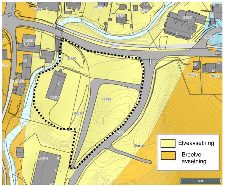 EIODALEN MILJØTEKNISK GRUNNUNDERSØKELSE 8/21 I følge berggrunnskart fra NGU er bergarten i området diorittisk til granittisk gneis.