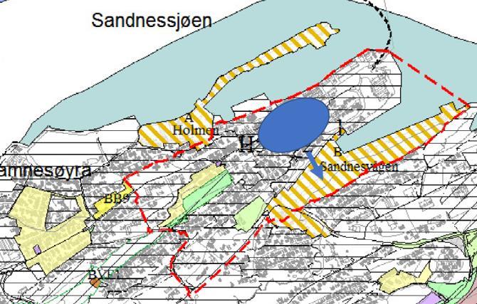 Alternativ 1 Planlagt tiltak Beskrivelse: Byutvikling i Sandnessjøen med planlagt tiltak.