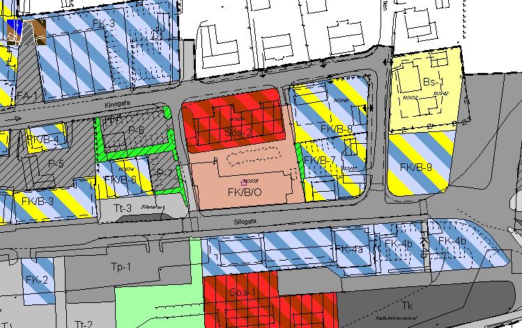 Bebyggelsesplan) Reguleringsplan Plankart for deler av et tettsted Gul og blå-stripete