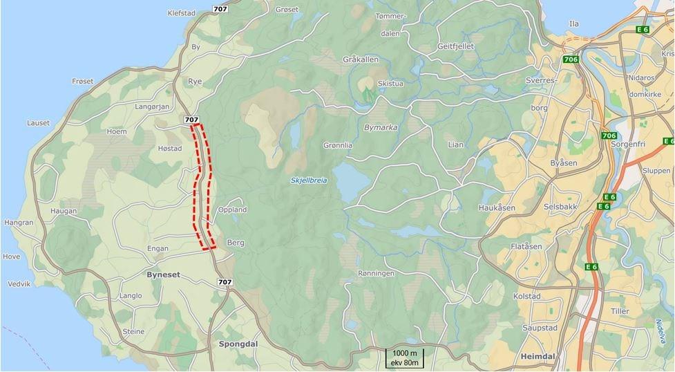 Side 2 Kartet over viser planområdet som ligger på Byneset Innledning Det innsendte reguleringsplanforslaget er utarbeidet av Statens vegvesen som plankonsulent, på vegne av forslagsstiller