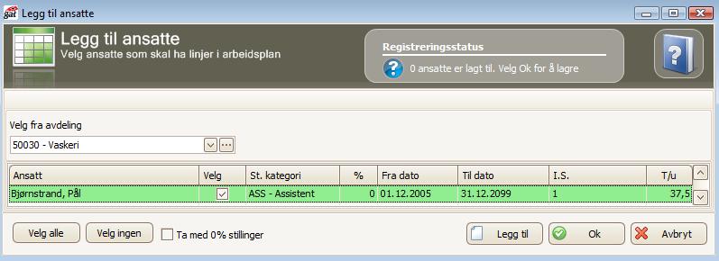 ansatte, Velg ansatt fra