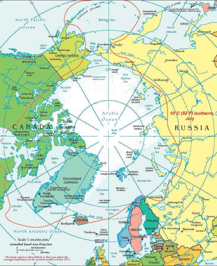 Internasjonale og nasjonale grensedragninger: Barentshavet (Nor-Rus) Russland-USA USA-Canada, NW-pass Canada-Grønland/ Danmark, Hans