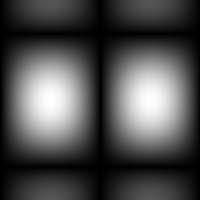 c) Bildet under viser Fourier-spekteret til et 3x3-konvolusjonsfilter etter nullutvidelse til 200x200 for fremvisning.