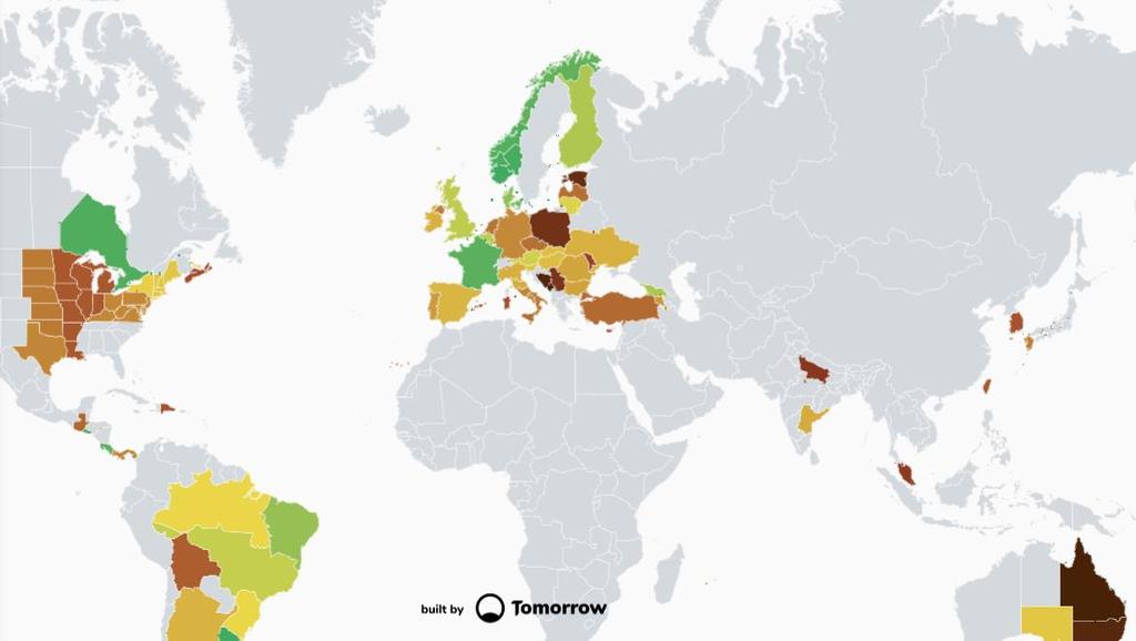 Hydrogen og lavkarbonsamfunnet (OECD++) Karbonintensitet i el-nett i OECD++ Nordamerika Europa+ Sør- og mellomamerika Mellom- og