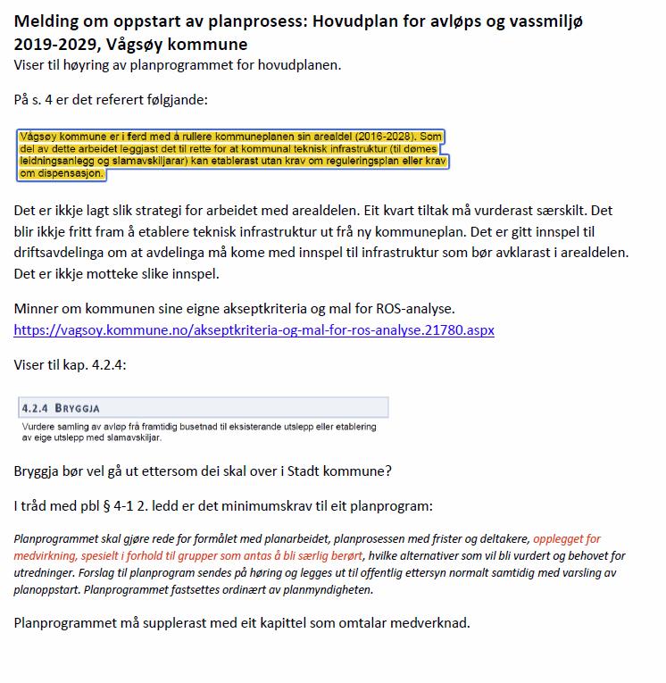 Innspel til planprogrammet for kommunedelplan for vann og vassmiljø Vågsøy kommune, plan og utvikling