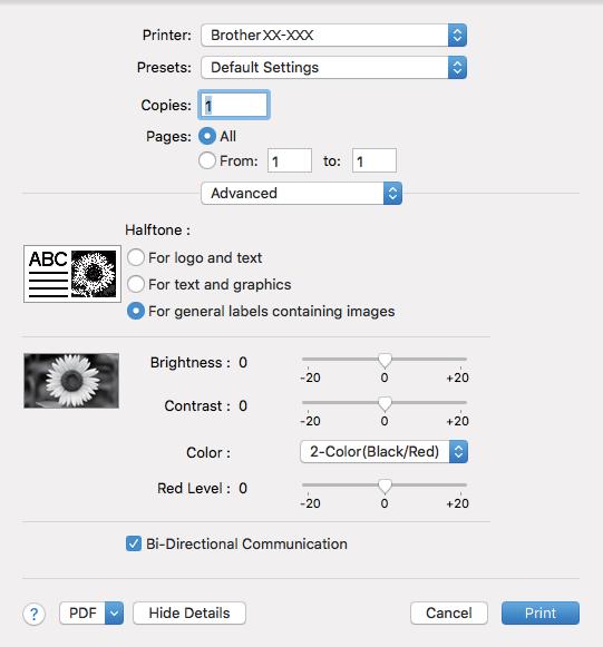 Andre funksjoner For Mac 1 Klikk på [Fil], og velg deretter [Utskrift]. Utskriftsskjermbildet vises. 2 Klikk på knappen [Vis detaljer]. Nå vises det andre utskriftsskjermbildet.
