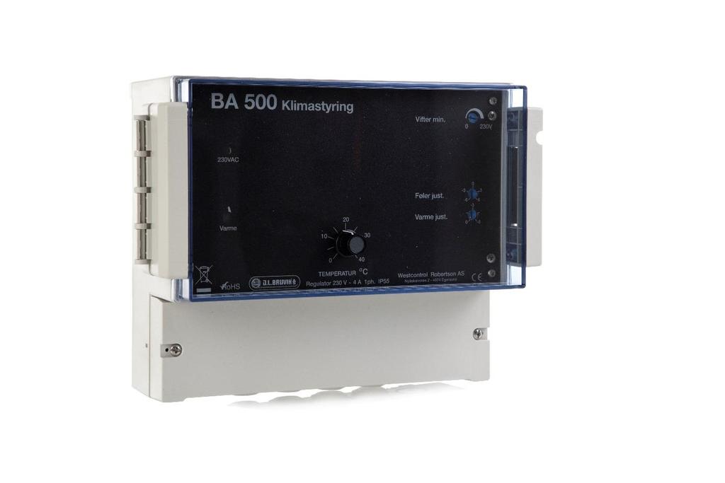 Trinnløs regulator BA 500 Funksjoner: Spenningsregulering av vifte (0-230 V) Innstilling av minimum viftehastighet NB! Min.