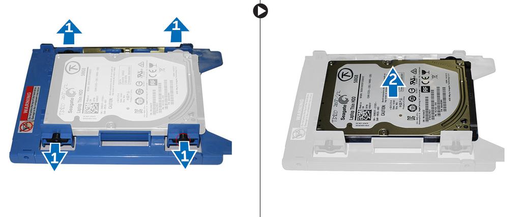 7 Bøy harddiskbraketten på begge sidene for å løsne harddisken hvis en harddisk på 3,5" er satt inn.