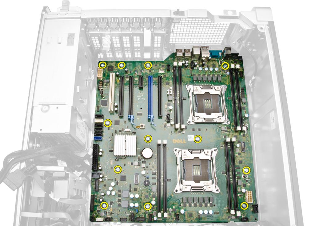 PCIe-kortlås g minnemodul(er) h prosessor 3 Koble fra alle kabler som er koblet til