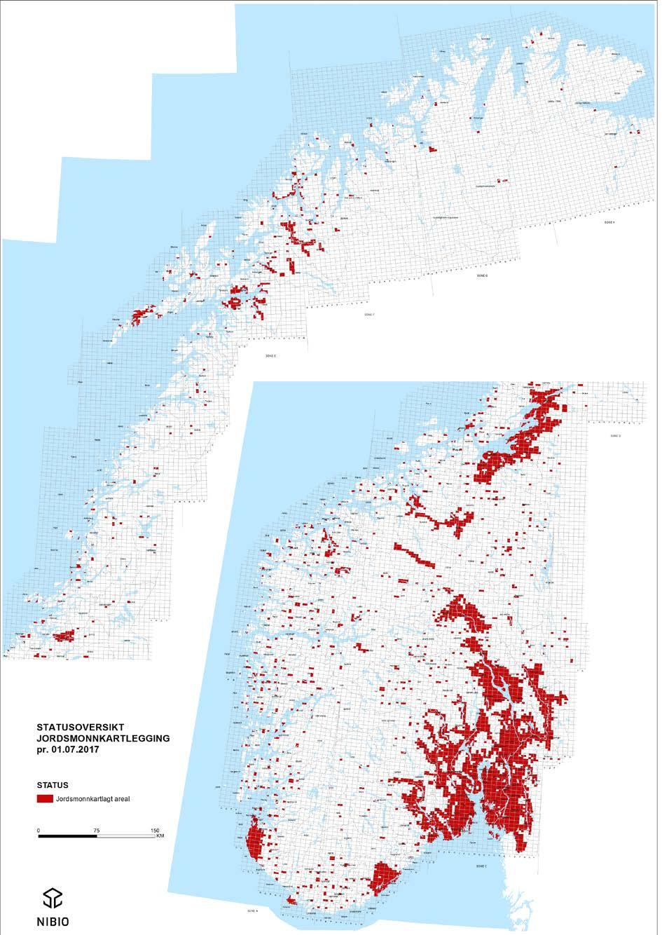 Figur 4: Dekning av jordsmonnkart pr.