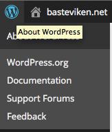 Wordpress- logo: Øverst i venstre hjørne For å komme til Frontend, trykk på navnet:
