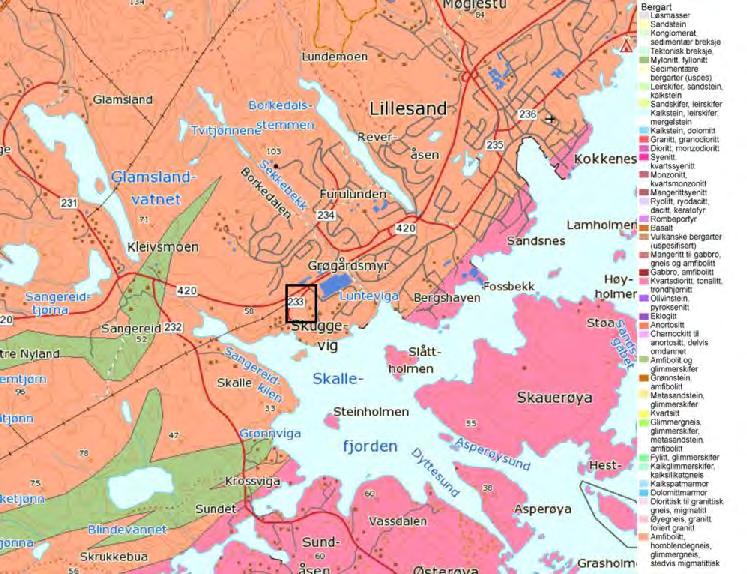 SKUGGEVIK - LILLESAND 3/10 2 Kartlegging 14.09.2016 ble det gjennomført geologisk kartlegging og prøvetaking av borstøvsprøver med håndholdt fjellbormaskin i områder hvor det er planlagt utsprengning.