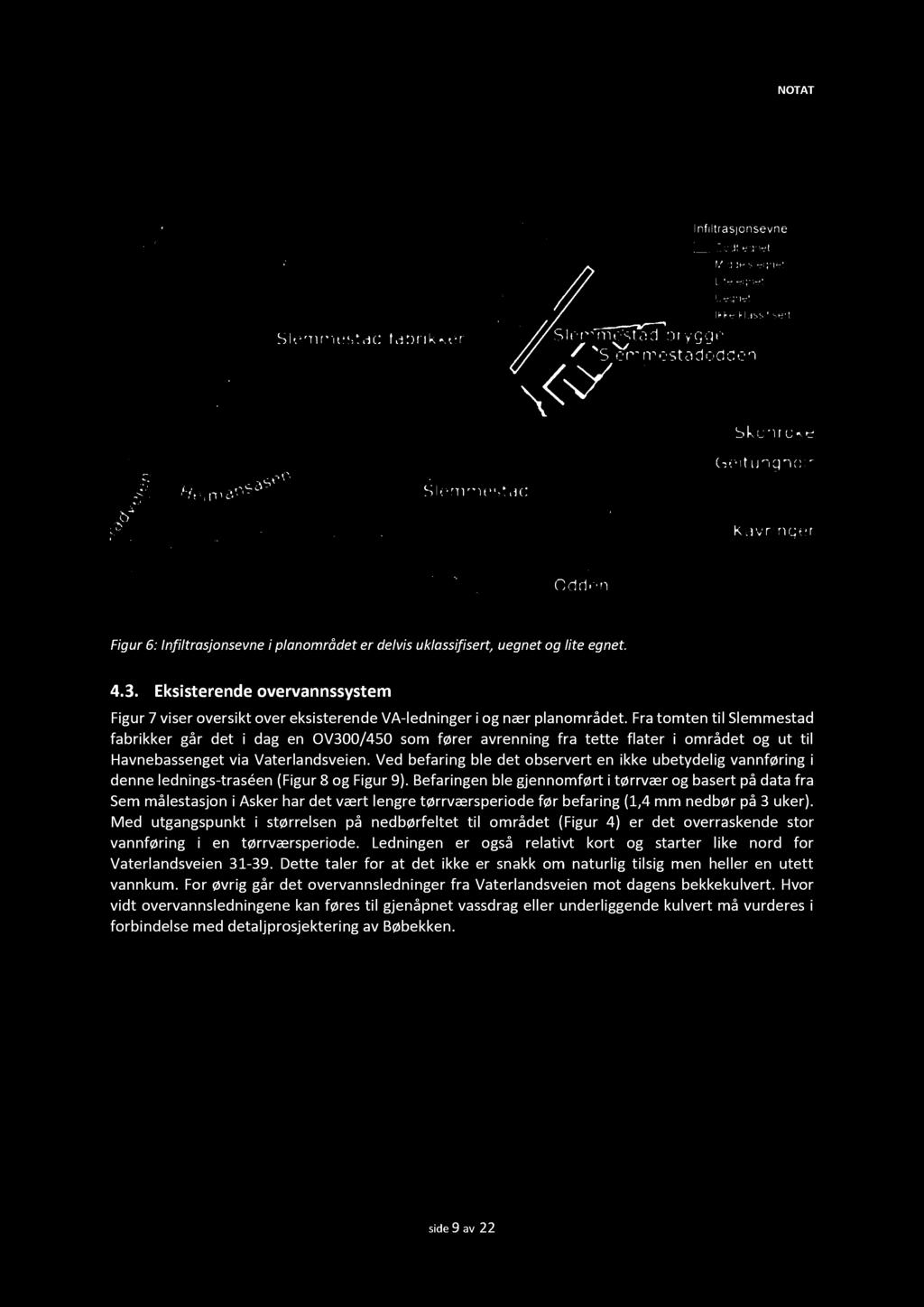 Fra tomten til Slemmestad fabrikker går d et i dag en OV300 /450 som fører avrenning fra tette flater i området og ut til Havnebassenget via Vaterlandsveien.