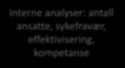 Interne analyser: antall ansatte, sykefravær, effektivisering, kompetanse Kunnskap om oppnådde resultater IR-rapporter Avdelings-/seksjonsvise risikoer