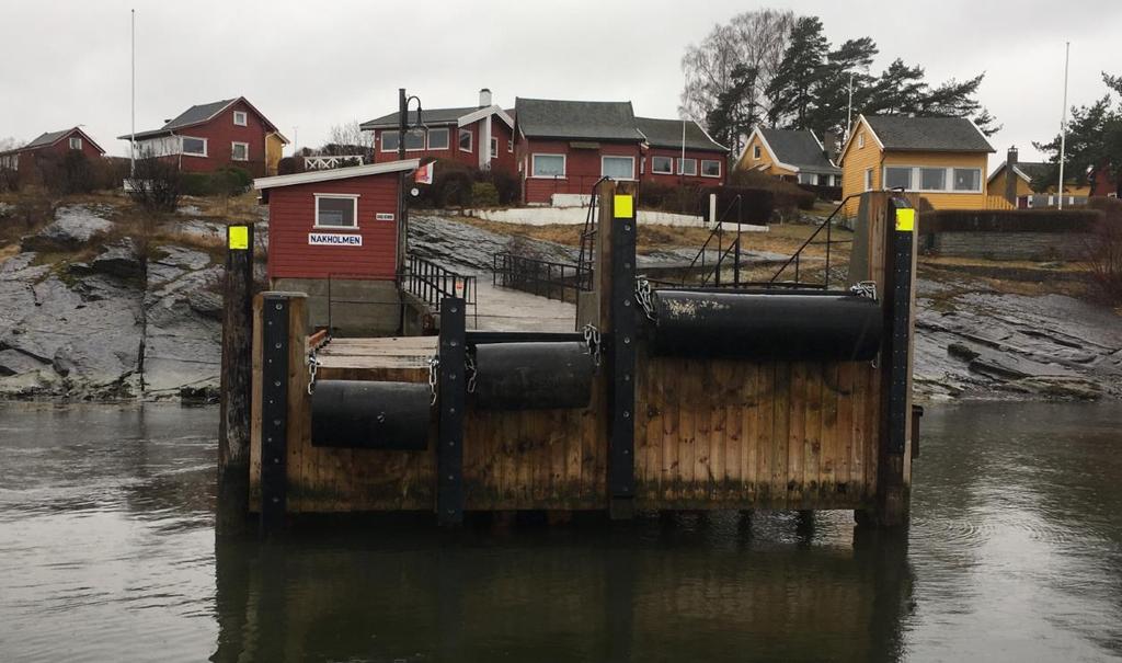 8.0 Nakholmen brygge ns høyde over vann (MWL) Dybde ved bryggekant Nakholmen brygge Betongdekke på pæler Ca 1,4 meter, 1,7 meter og 2,1 meter Kontrollmålt 2018 ref.