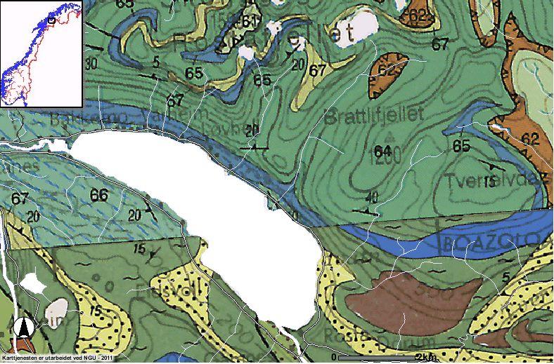 Ecofact rapport 64 Side 11 Figur 7. Berggrunnskart over området rundet Raselva. En tykk åre av marmor går langs hele nordøstsiden av Rostavatnet og gir baserike forhold der berggrunnen er blottet.
