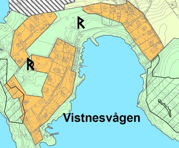 Hyttefeltet i Vistnesvågen har fått tegnet inn byggegrense mot 100- metersbeltet langs sjø. Hensikten med byggegrensen er å ikke tillate ev.