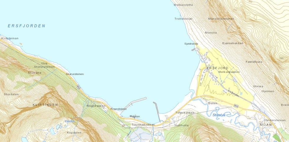Rognan havn Ersfjordstranda Figur 1: Oversiktsbilde over Ersfjord. Planområdet er innenfor området merket med stiplet rødt. 2.