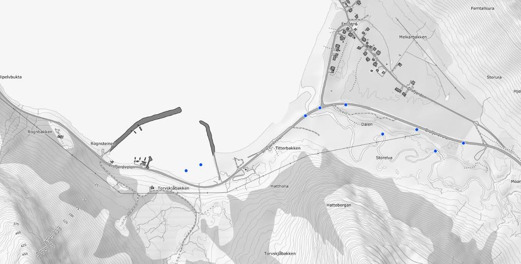 3. TIDLIGERE UNDERSØKELSER I følge Nasjonal Database for Grunnundersøkelser (NADAG) [3] er det utført grunnboringer i sjøen innenfor eksisterende molo, og på land i forbindelse med Geitskartunnelen.