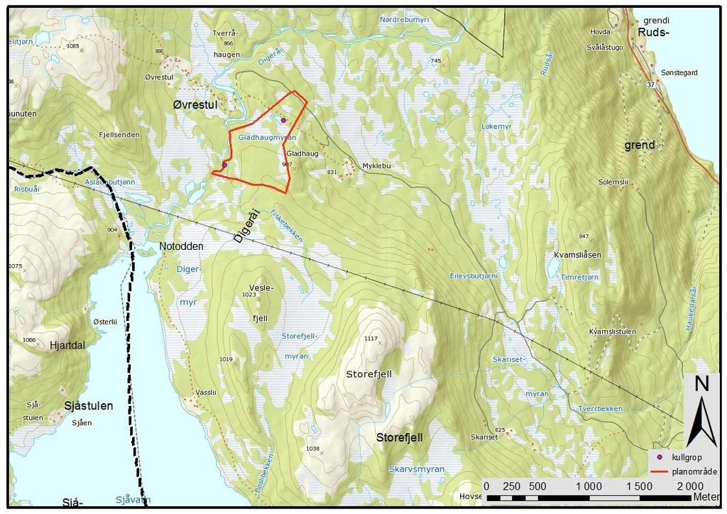 Planområdet ligger i åpen fjellskoglandskap med utsikt til snaufjellsområdene Skårånuten i nord og Storefjell i sør.