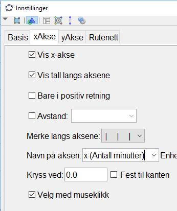 Vi går på Skriv inn og velger Funksjon(Funksjon,start,slutt). Vi skriver inn det som står etter = i uttrykket og 0 på start og 60 på slutt slik Funksjon(x+23,0,60) og trykker enter.