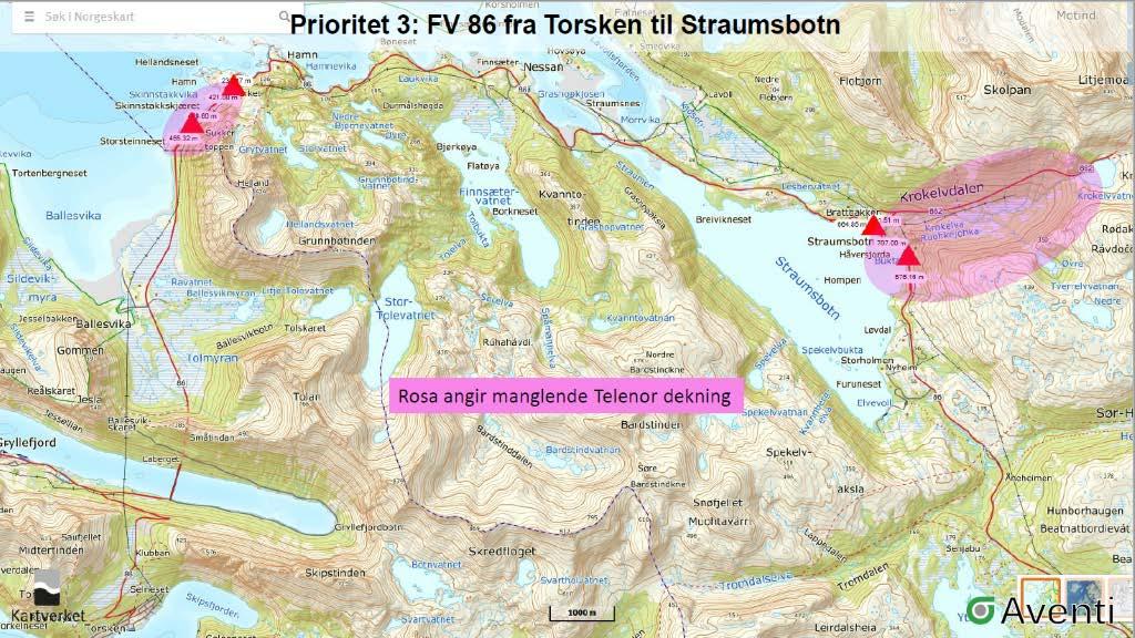 6.3.3. Fv. 86 fra Straumsbotn til Torsken (pri.3) I. ITS Forslag til ITS-løsninger på denne strekninga: Deler av strekninga har for dårlig mobildekning.