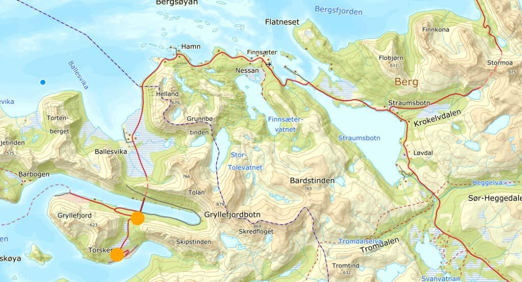 I tillegg foreslås det en værstasjon med to kameraer (gule punkt) ved Torskenskaret.