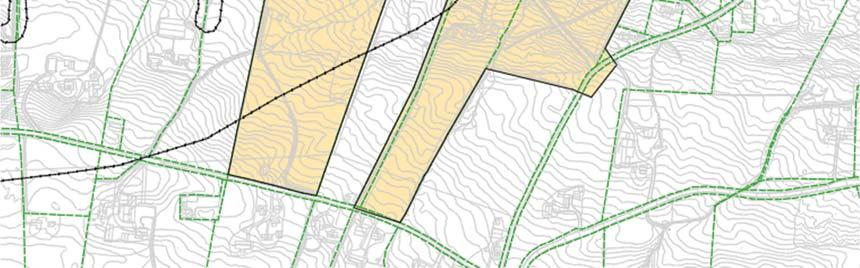 «Skredfarekartlegging i Hornindal kommune», frå 2015. Eigedomsgrenser er markert med grønt og planområdet med lys gul flate. 1.4.