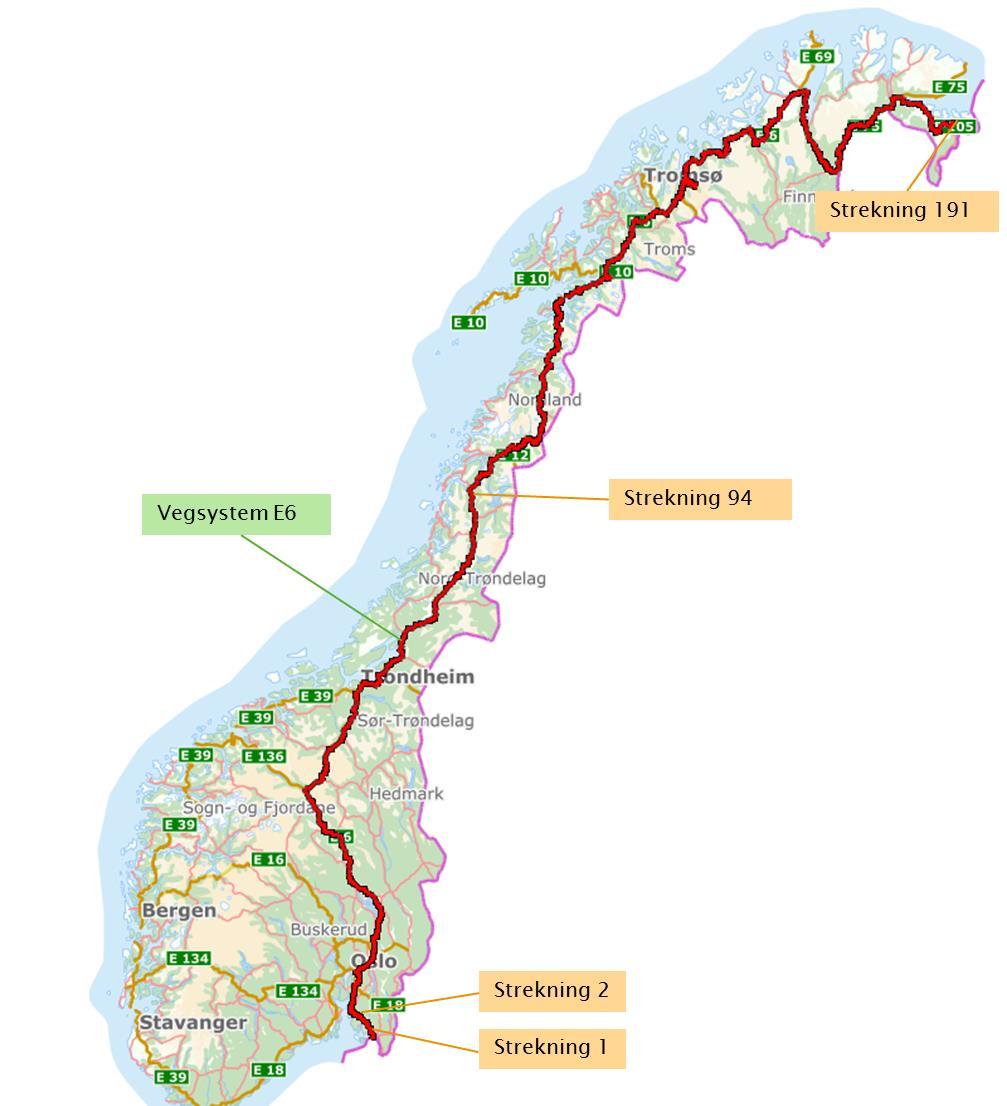 o En strekning består av alle vegtyper som forvaltningsmessig sett hører til den aktuelle vegen innenfor strekningen.