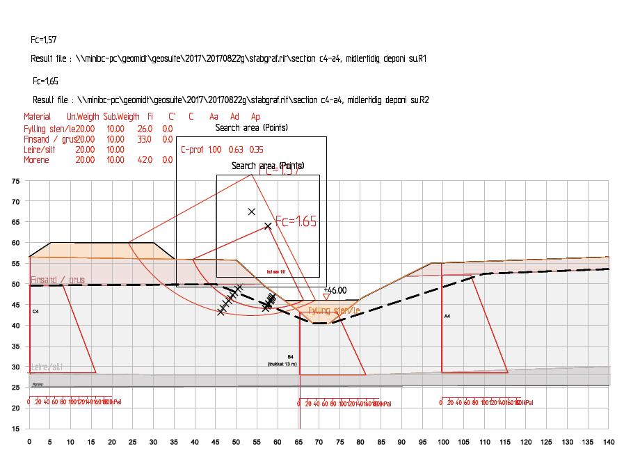 Tegning 112 C4 A4 B4 Beregning snitt C4-A4 Etter fylling Su / Drenert - analyse 15.