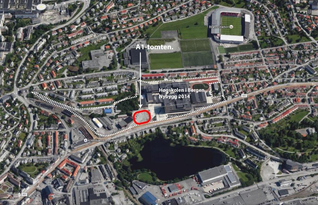5. BESKRIVELSE AV PLANOMRÅDET (DAGENS SITUASJON) Høgskolen i Bergen ligger på Kronstad i et nytt bygg i Inndalsveien 28.