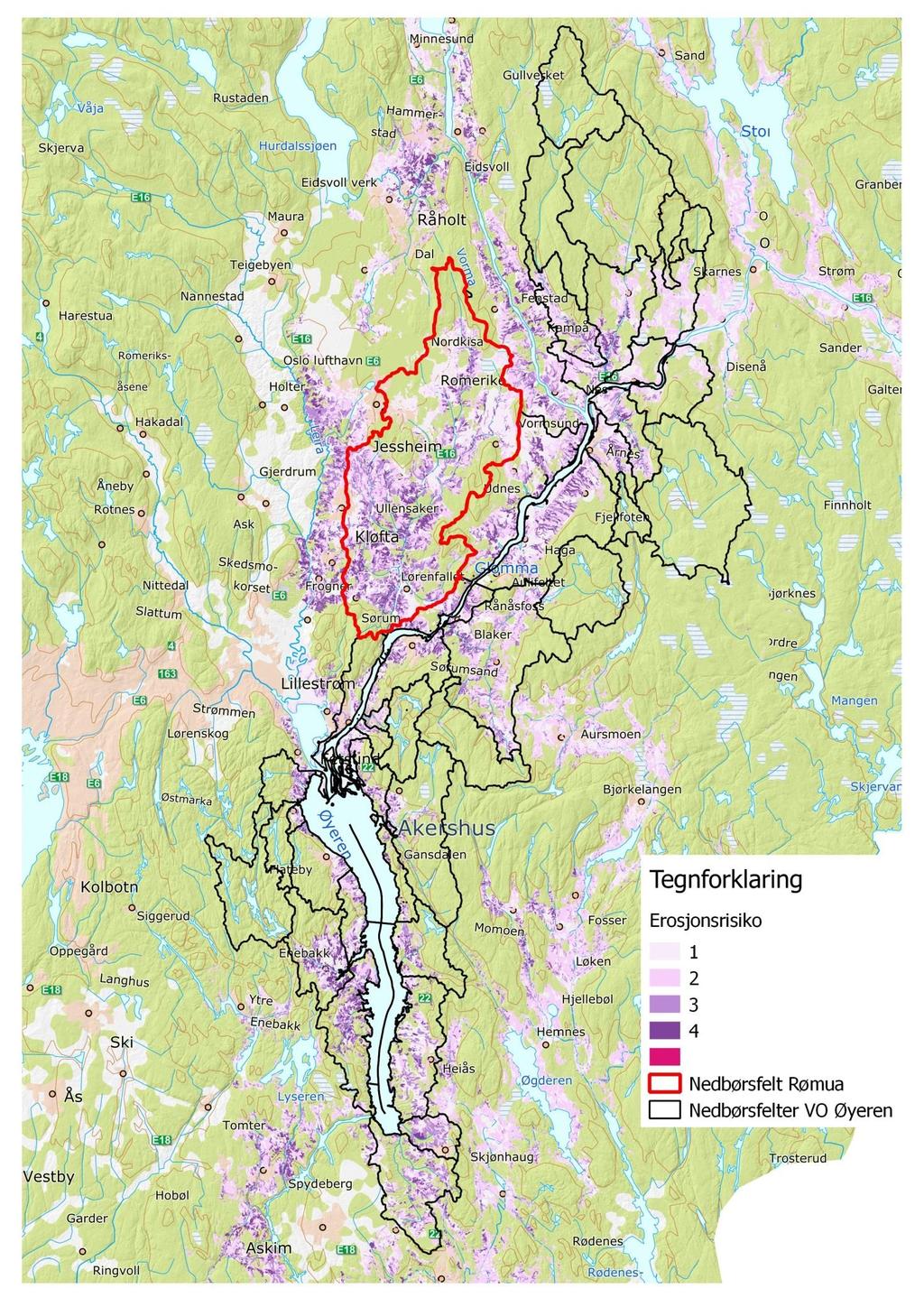 Figur 1 - Kart over erosjonsrisiko i