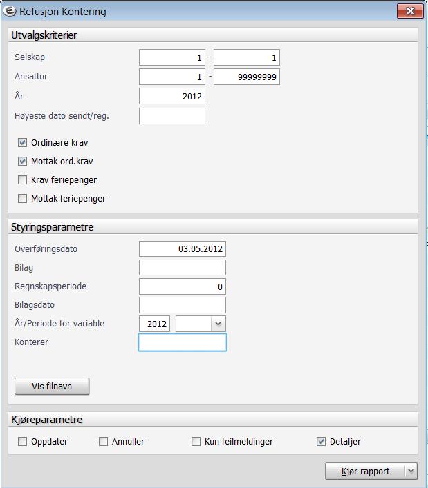 Du får fram dette bildet: Dato kommer automatisk, skal fjernes Inntektsføring gjøres i hovedsak 1 gang pr måned ved overføring av ordinære krav (t.o.m. forrige måned).