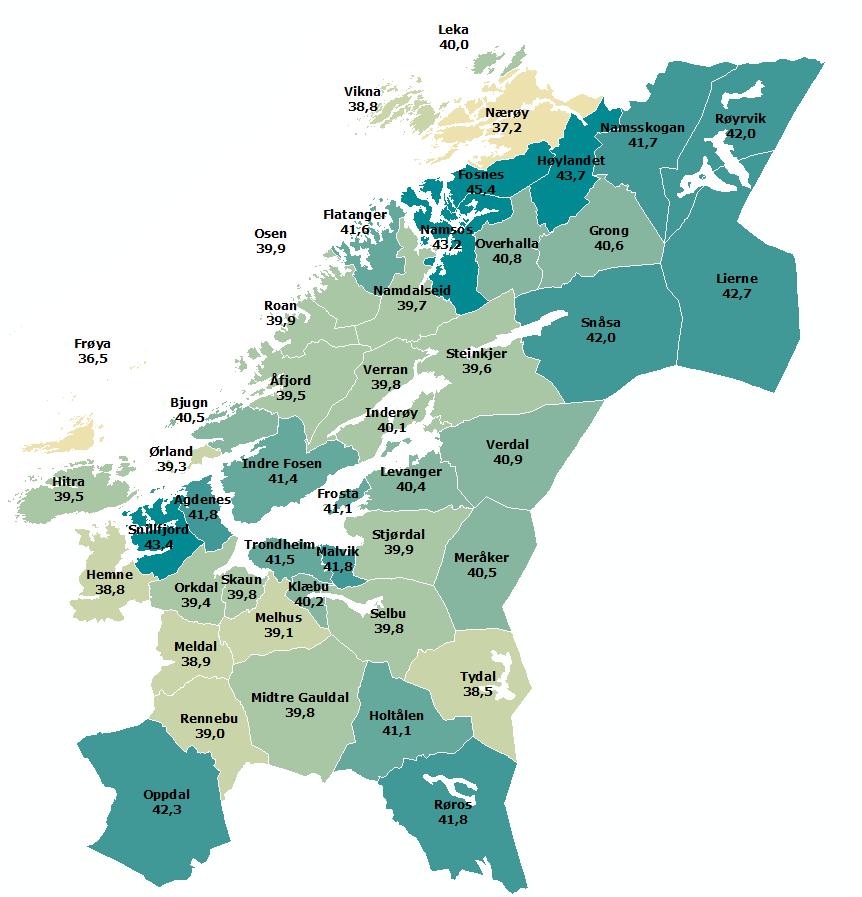 Grunnskolepoeng Gjennomsnitt for 2014 til 2017 Generelt Sør-Trøndelag Nord-Trøndelag Norge Elever i kommunale og private grunnskoler 37 019 17 107 633 029 Elever i kommunale og private grunnskoler