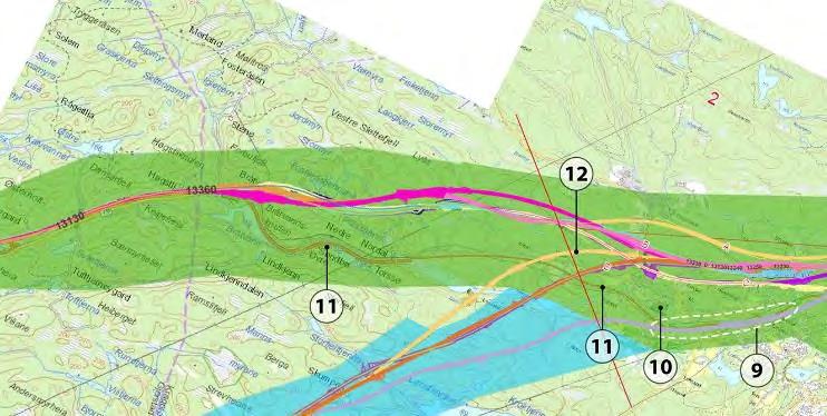 Planbeskrivelse Kommunedelplan E18 Dørdal-Grimstad 6-8: Veilinjer innenfor planområdet i Kragerø som er vurdert. 7: Kryssing av Tyvannselva, sør for Store Grøtvann er optimalisert (se 7 i fig.6-7).