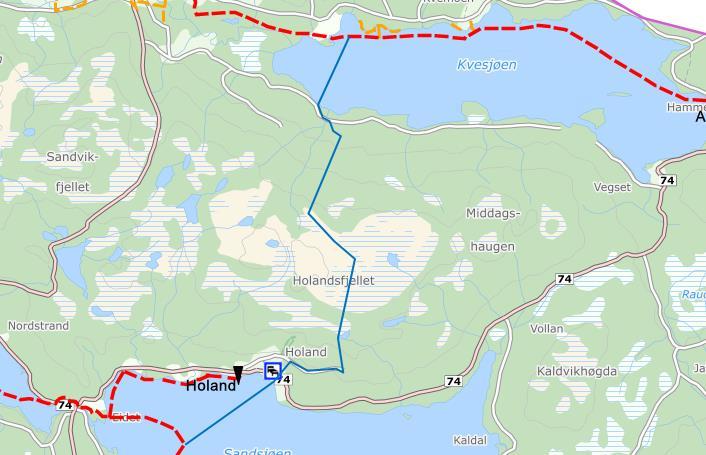 Utredninger og vurderinger: løype fra Kvemoen til Holand Løypen er om lag 11,3 km, hvorav ca 3,2km går i fjellterreng, ca