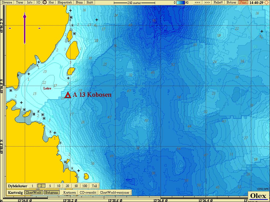 2.8 Område A13 Kobosen På vestsiden av Buksnesfjorden, Gode dybdeforhold Område A13 Kobosen vurderes egnet for: Laks, merd (MTB) Laks,
