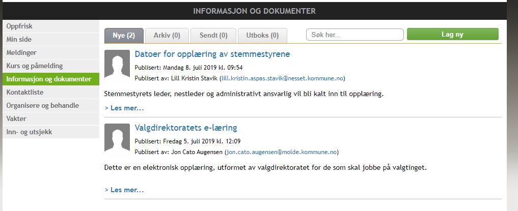 Informasjon og dokumenter Dette menypunktet gir deg muligheten til å publisere mer omfattende informasjon og dokumentasjon.